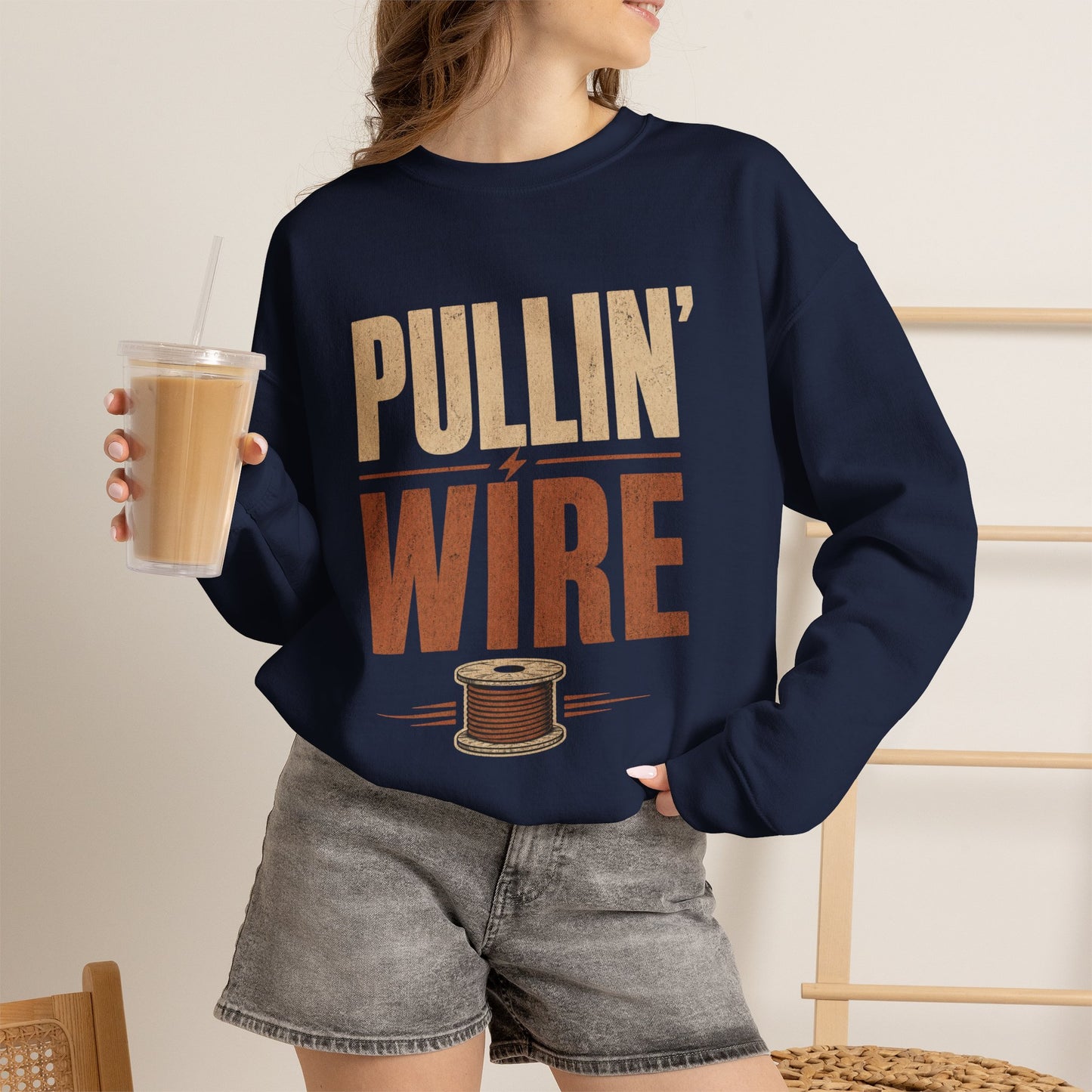 Crewneck Sweatshirt 'Pullin' Wire' Vintage Spool Graphic