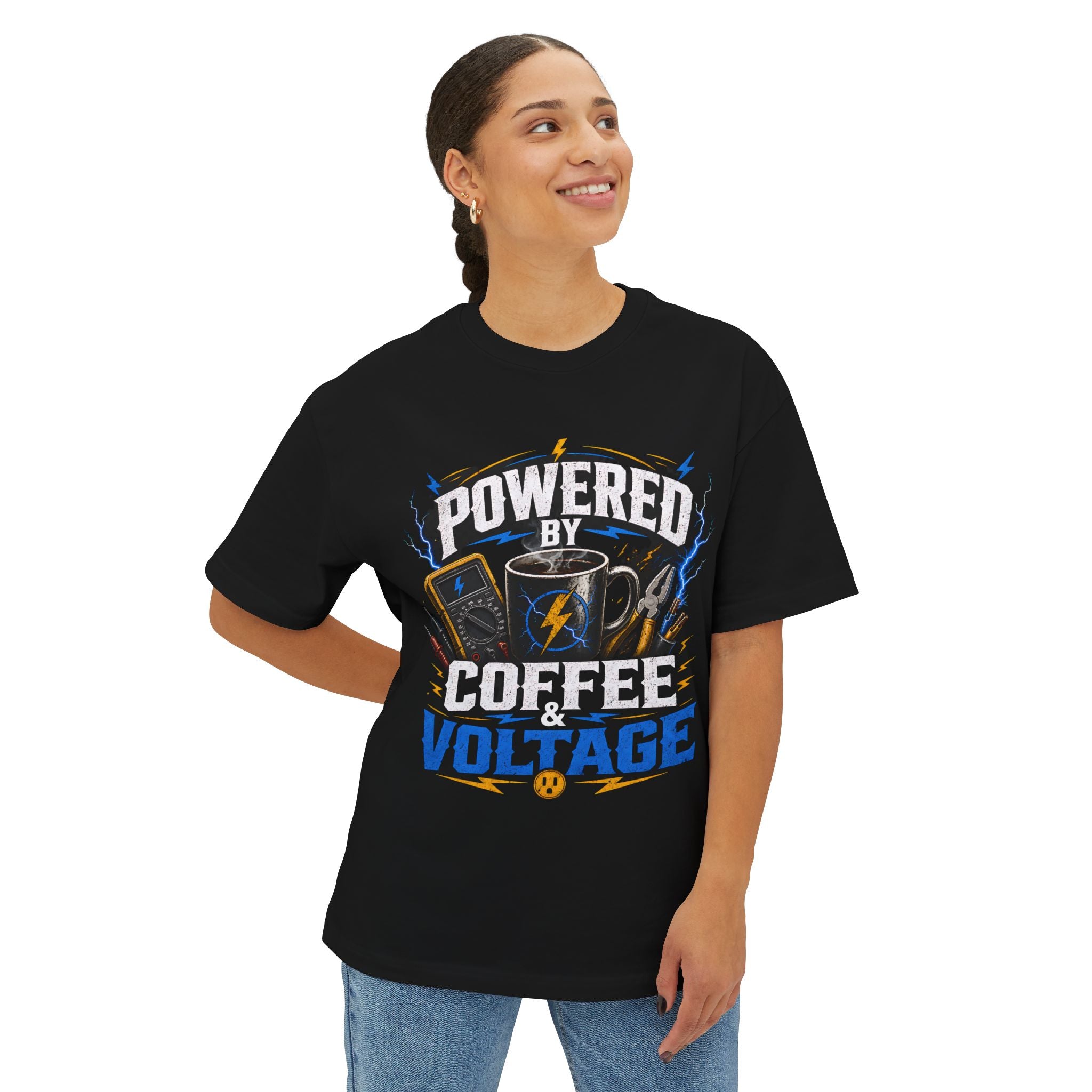 Powered By Coffee & Voltage Electrician T-Shirt | Funny Electrician Gift