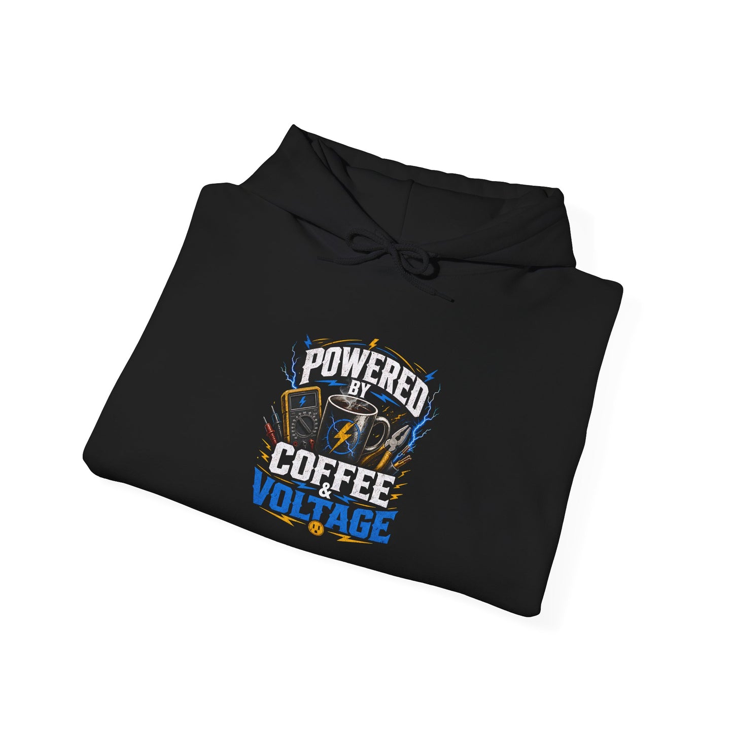 Powered by Coffee Voltage Hoodie | Funny Electrician/Coffee Lover Gift