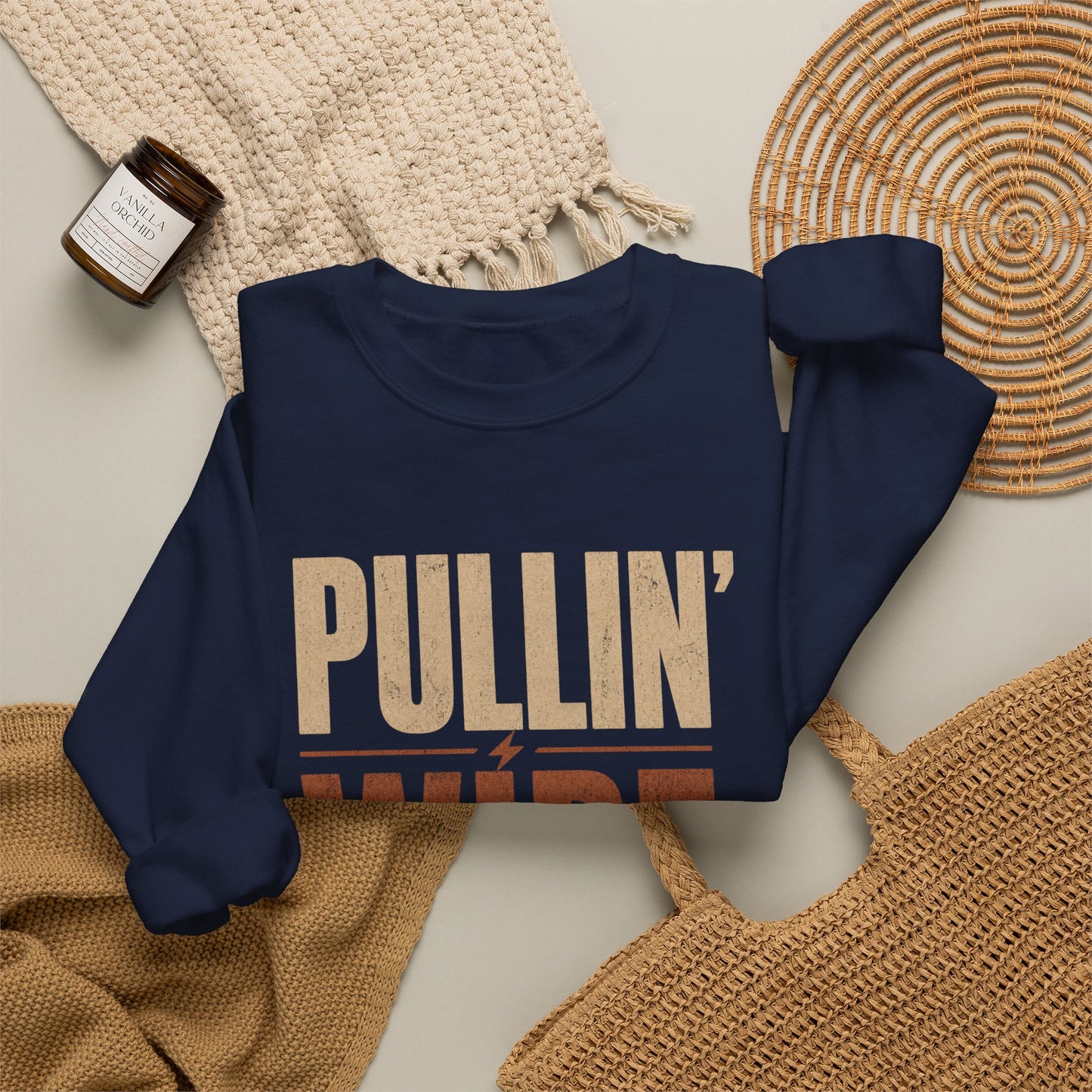 Crewneck Sweatshirt 'Pullin' Wire' Vintage Spool Graphic