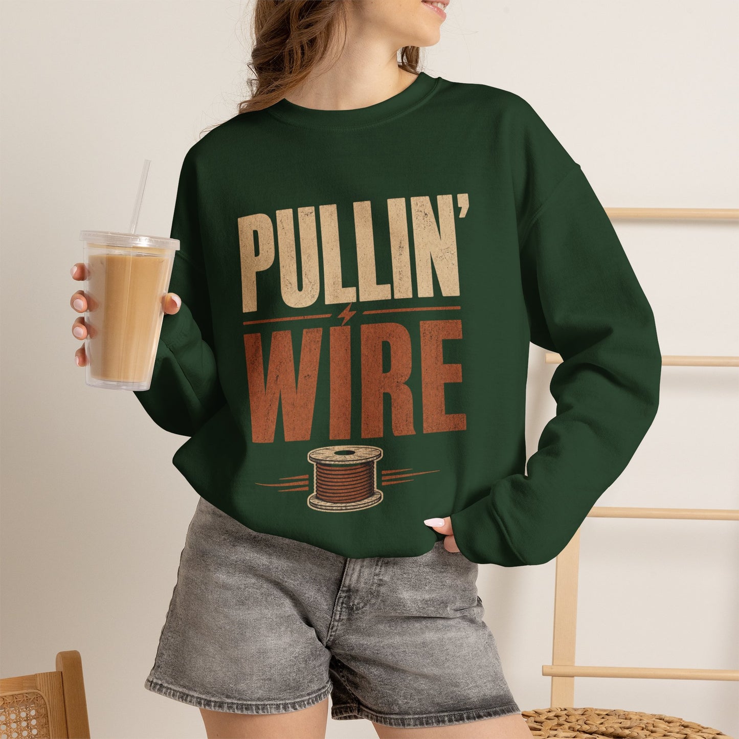 Crewneck Sweatshirt 'Pullin' Wire' Vintage Spool Graphic