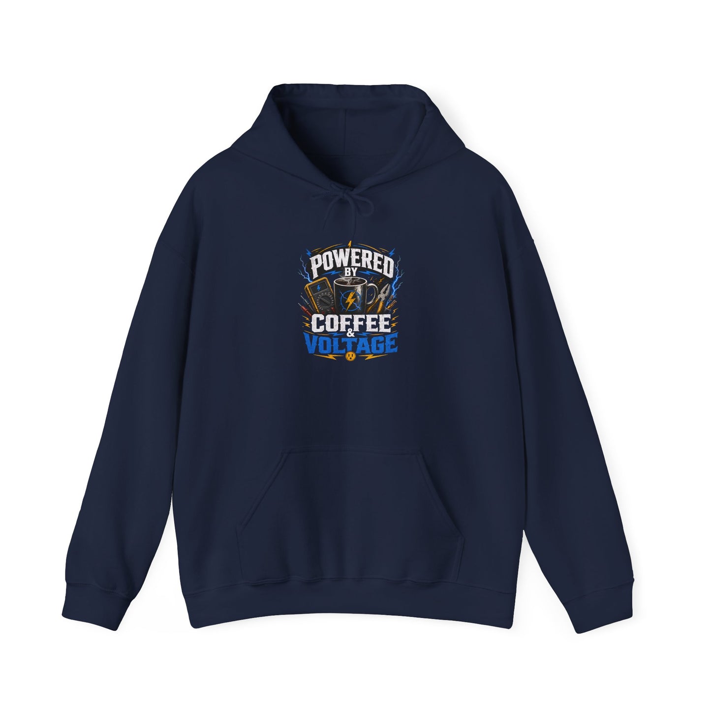Powered by Coffee Voltage Hoodie | Funny Electrician/Coffee Lover Gift