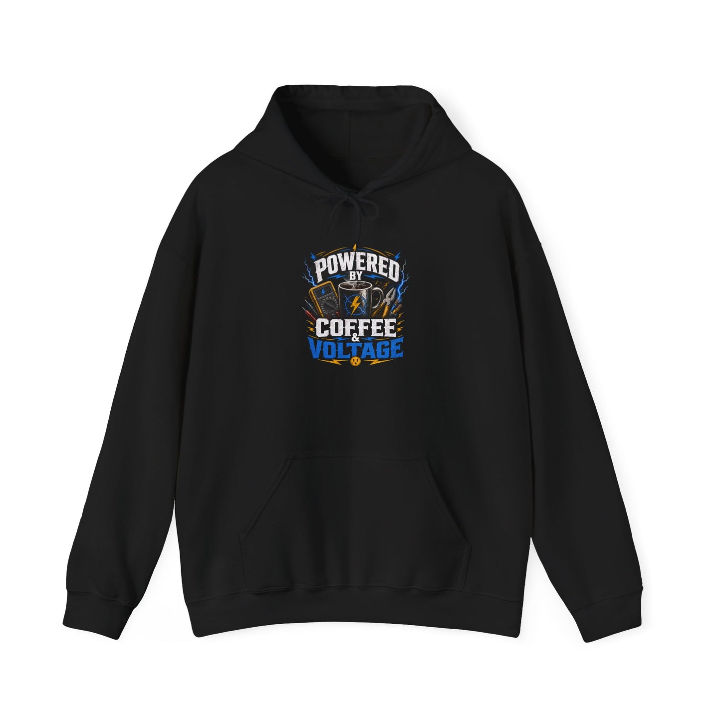Powered by Coffee Voltage Hoodie | Funny Electrician/Coffee Lover Gift