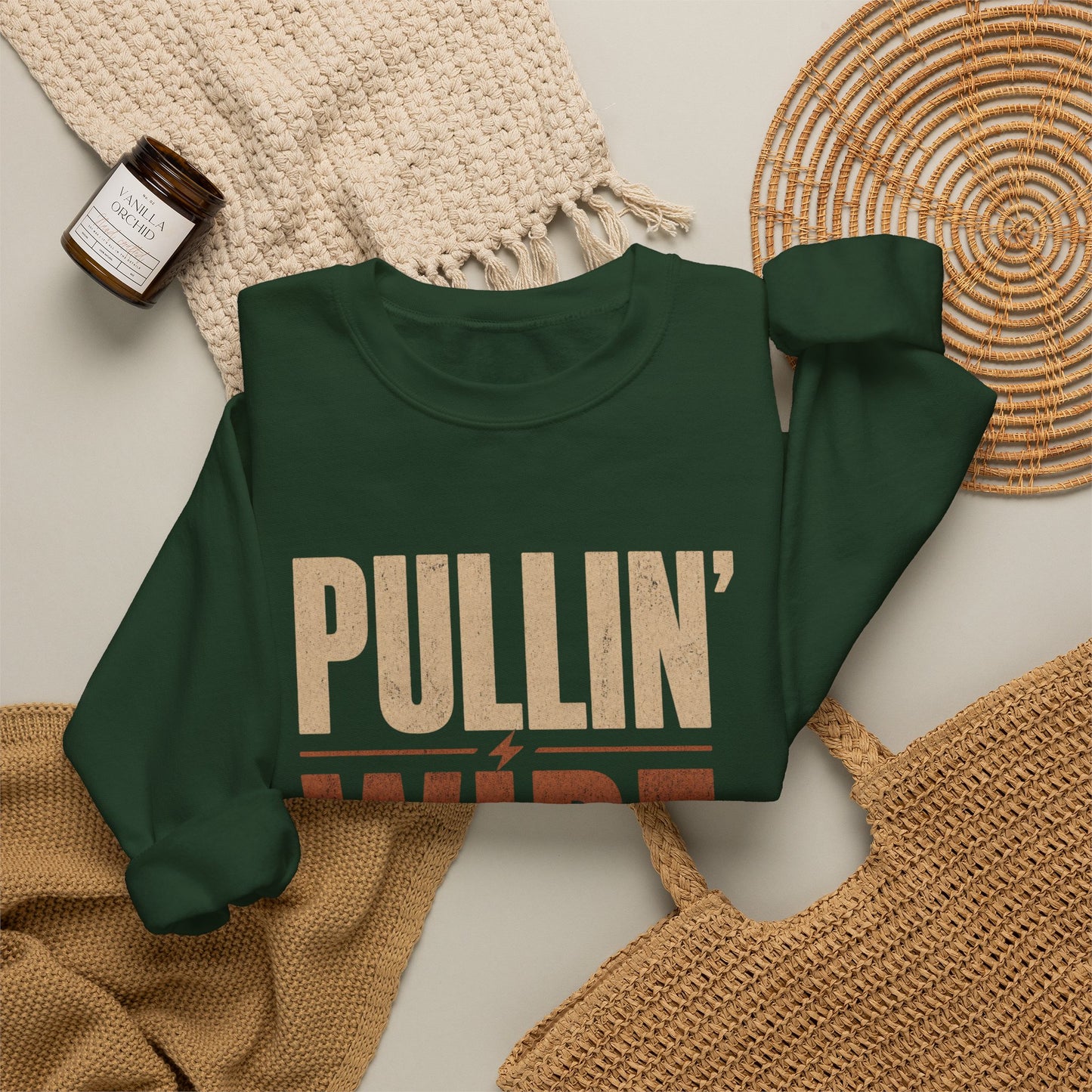 Crewneck Sweatshirt 'Pullin' Wire' Vintage Spool Graphic