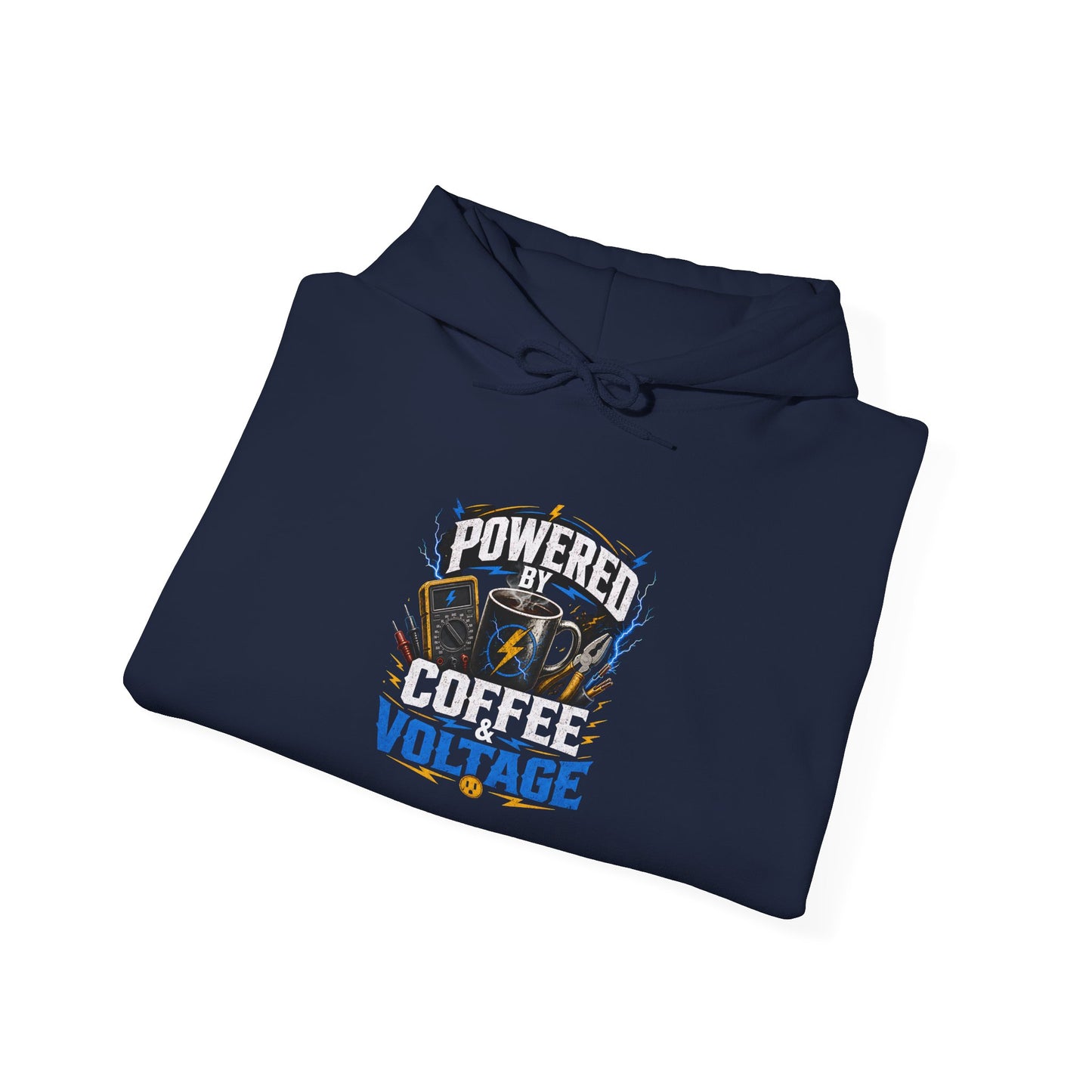 Powered by Coffee Voltage Hoodie | Funny Electrician/Coffee Lover Gift