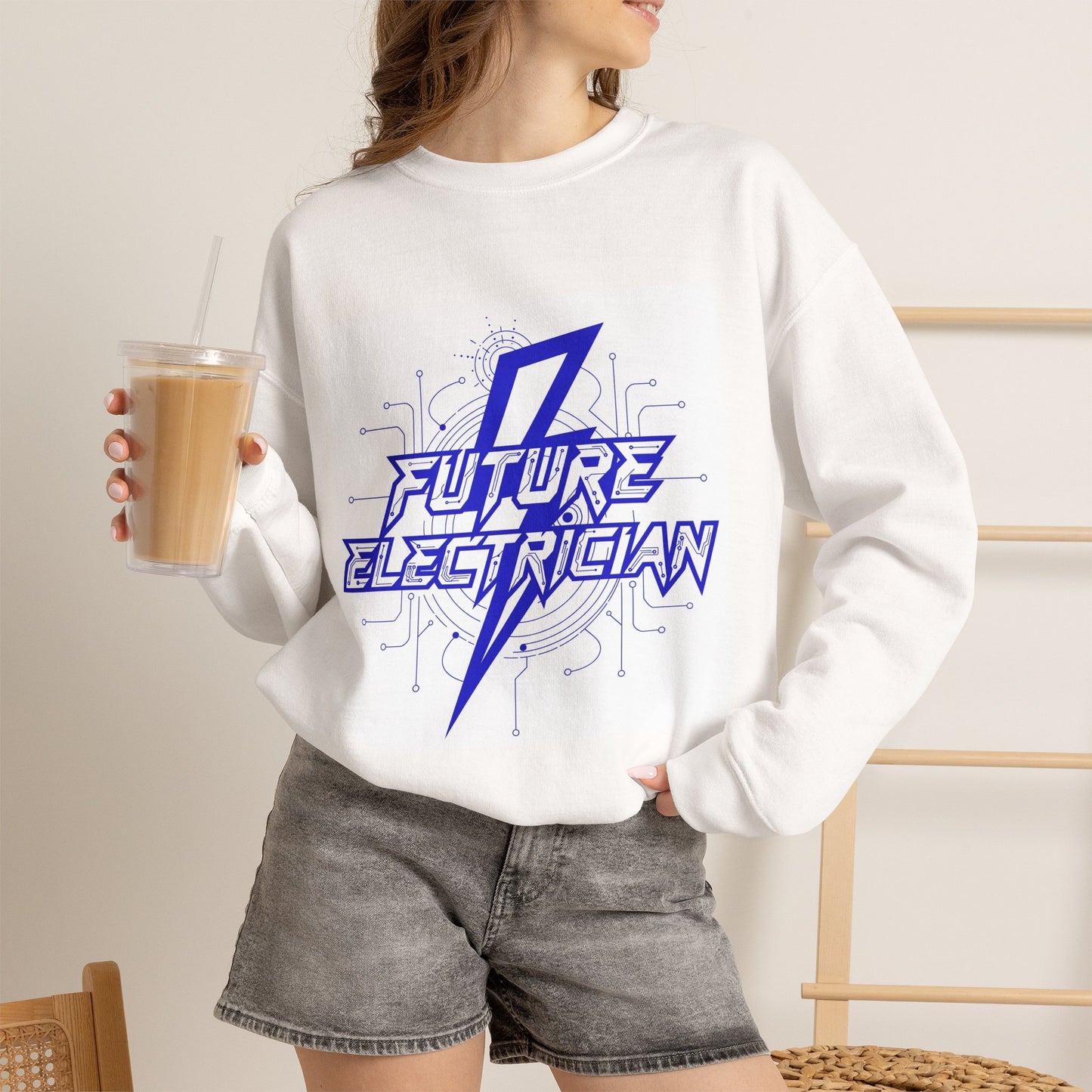 Future Electrician Crewneck Sweatshirt | Lightning Bolt Tech Design