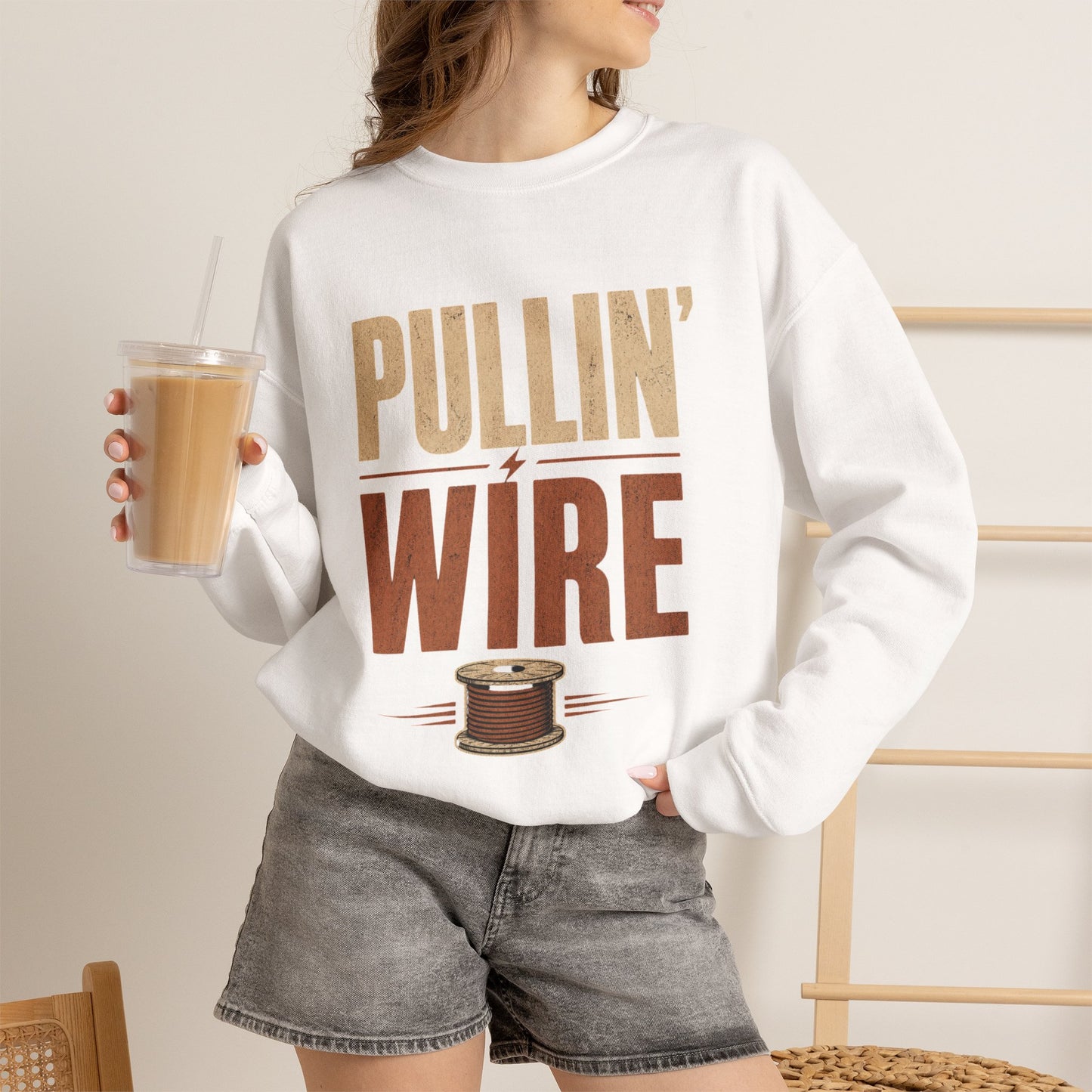 Crewneck Sweatshirt 'Pullin' Wire' Vintage Spool Graphic