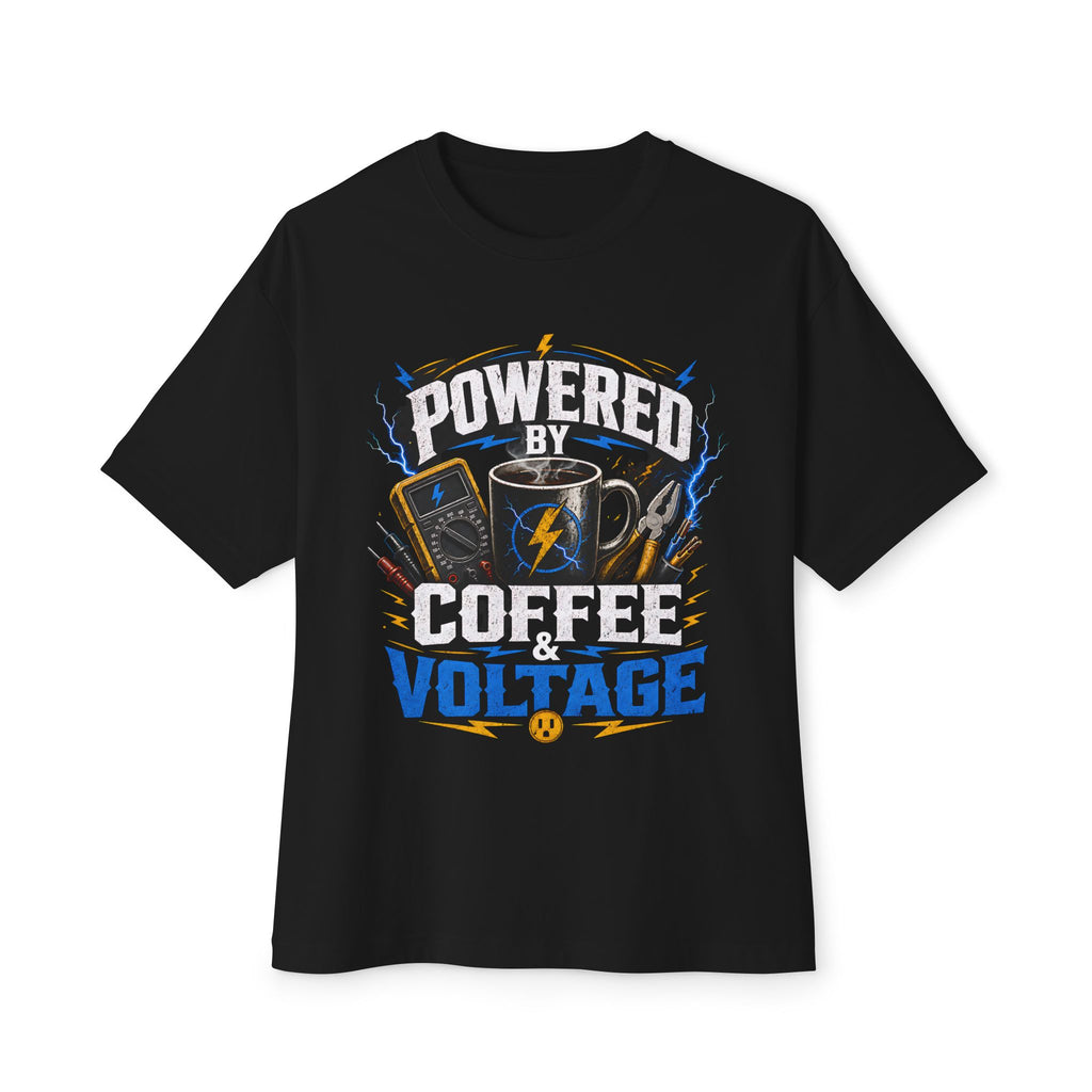 Powered By Coffee & Voltage Electrician T-Shirt | Funny Electrician Gift
