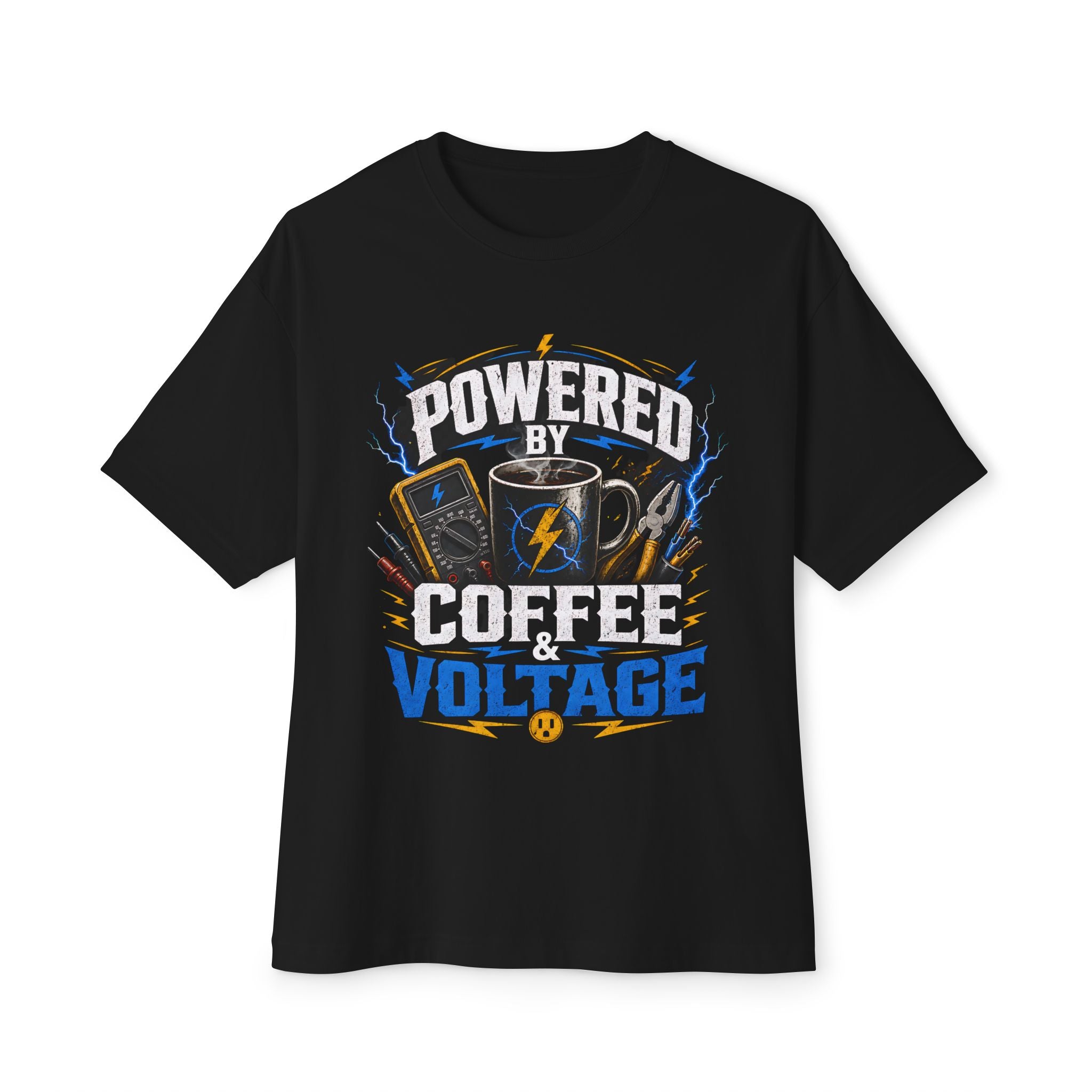Powered By Coffee & Voltage Electrician T-Shirt | Funny Electrician Gift