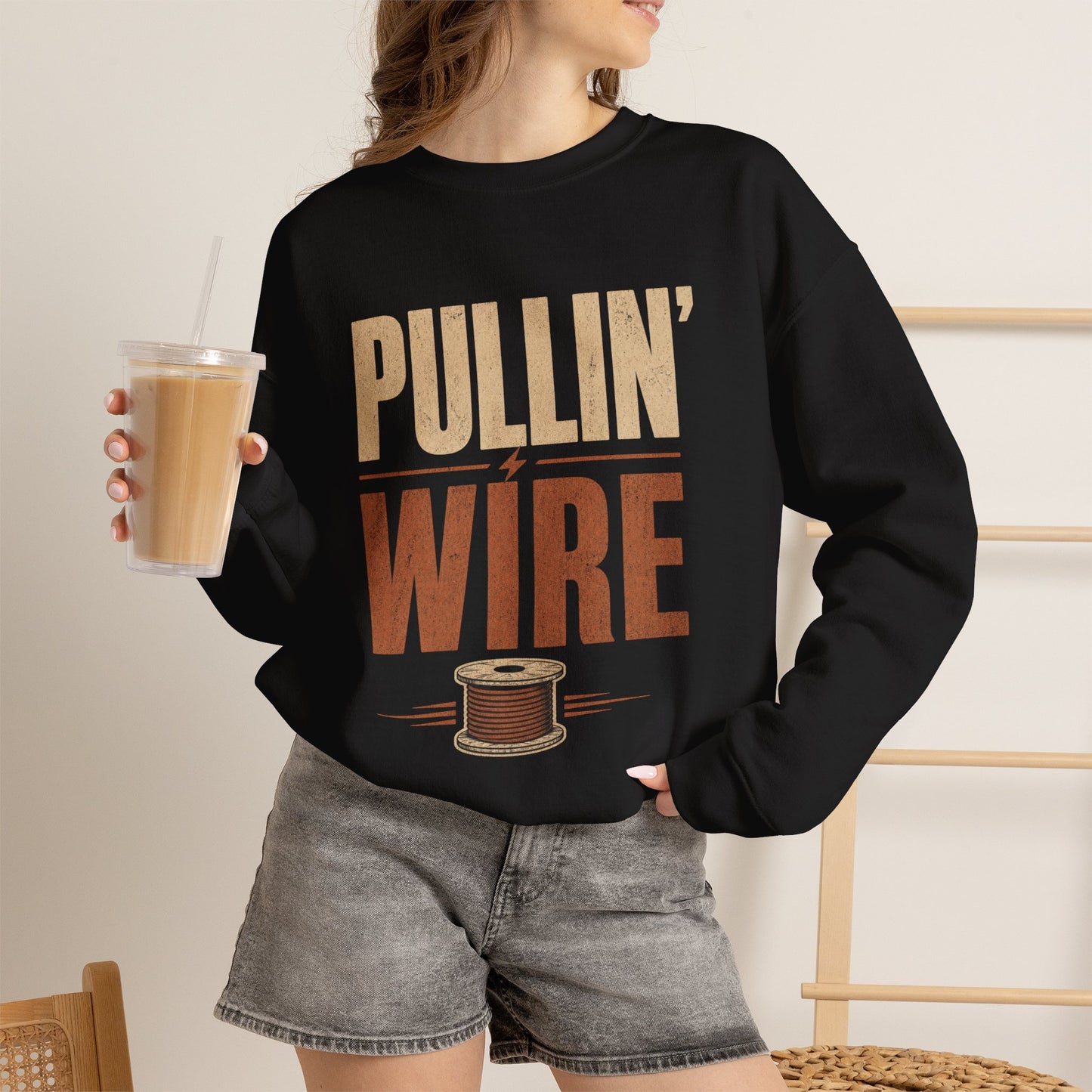 Crewneck Sweatshirt 'Pullin' Wire' Vintage Spool Graphic